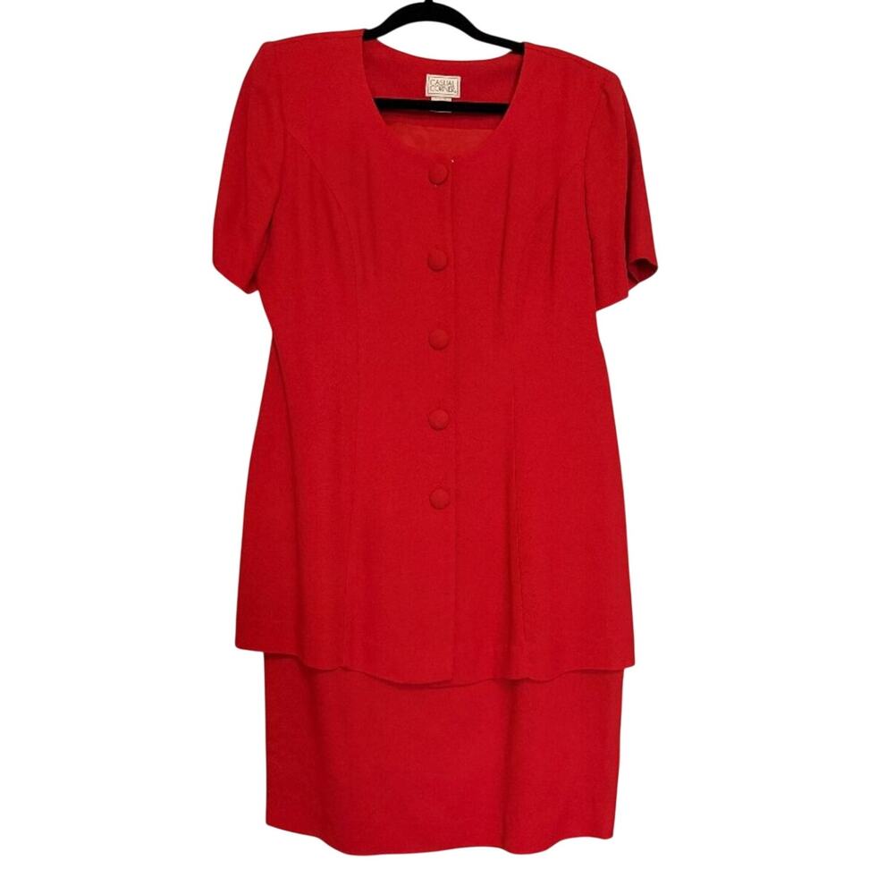 Vintage Casual Corner Red Skirt Suit Set Size 12 Career Church Formal 2 Piece